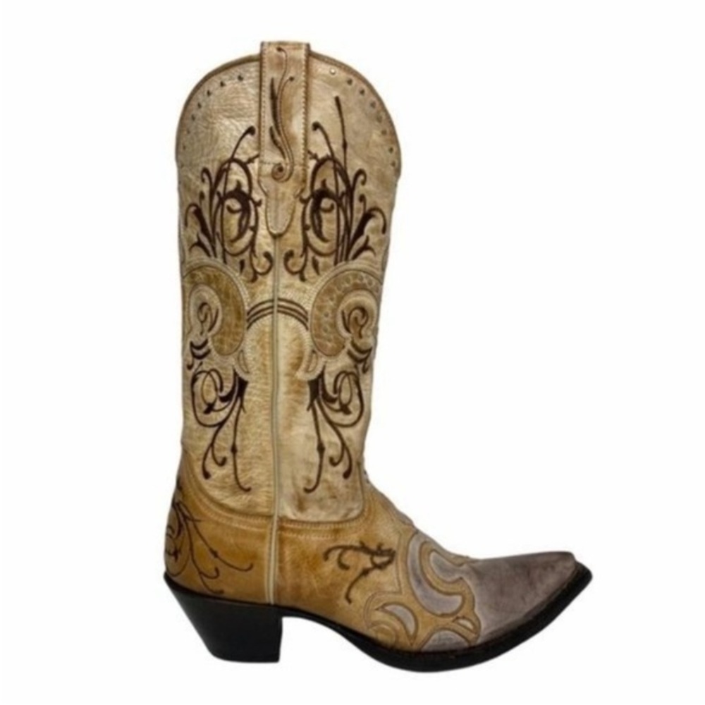 Sterling River Tan and Brown Embossed Leather Heeled Boots